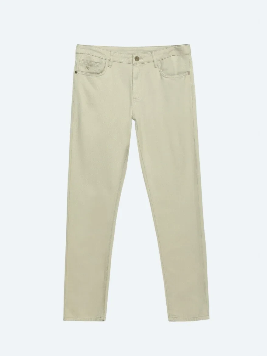 Light Green Weaving Regular Fit Casual Cotton Blended Trousers - 5