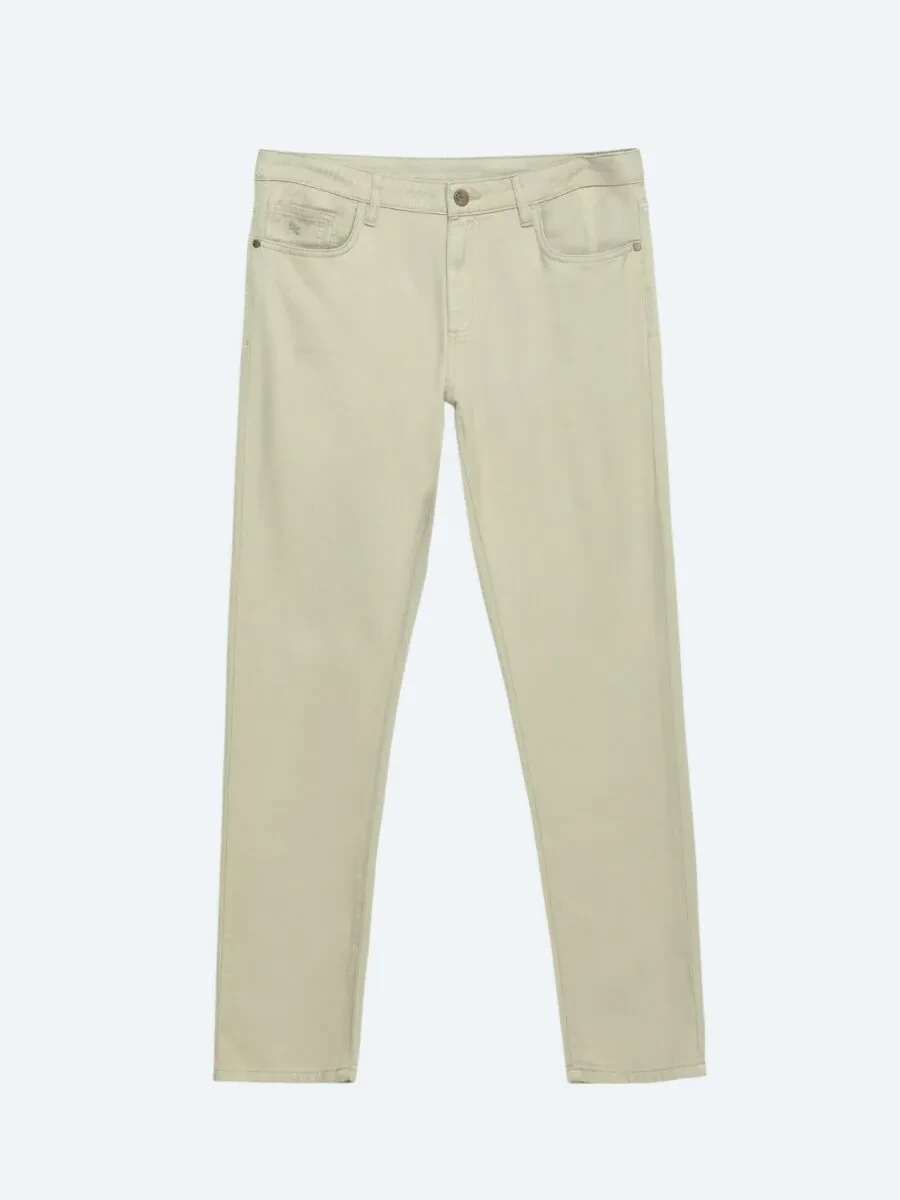Light Green Weaving Regular Fit Casual Cotton Blended Trousers - 5