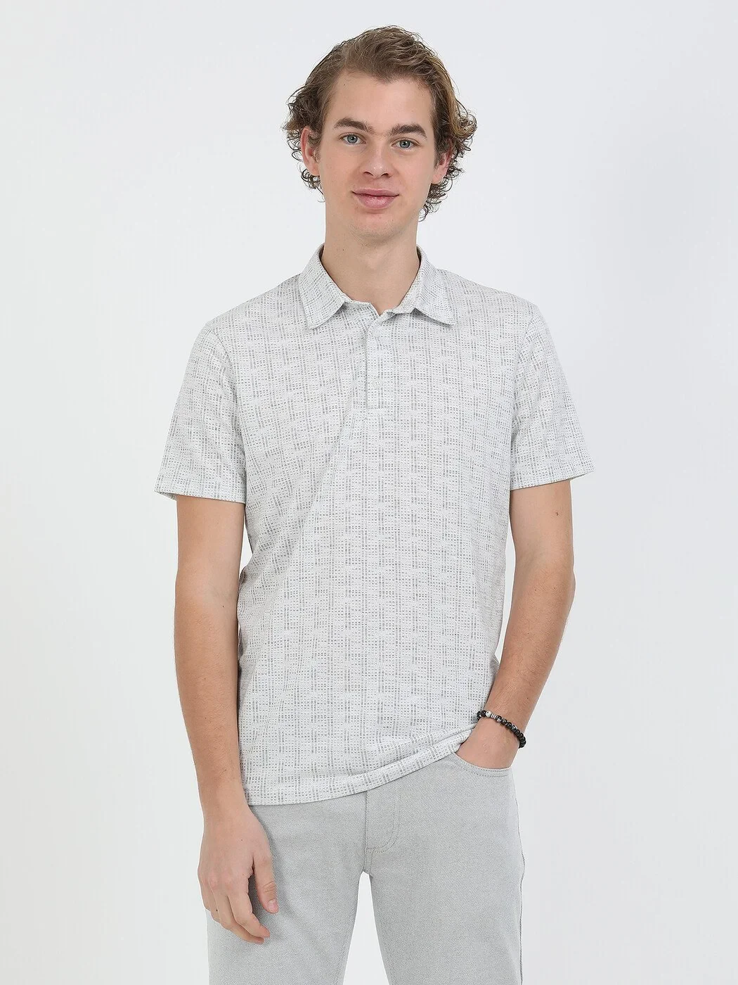 Light Grey Jacquard Polo Neck T-Shirt - 2