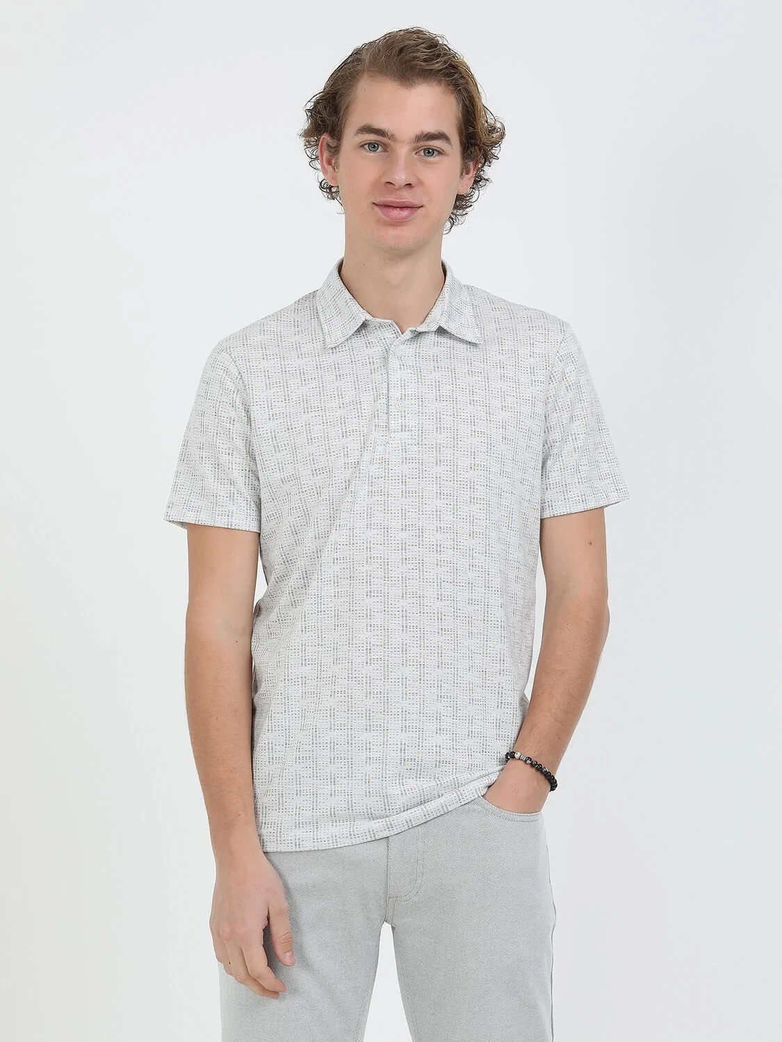 Light Grey Jacquard Polo Neck T-Shirt - 2