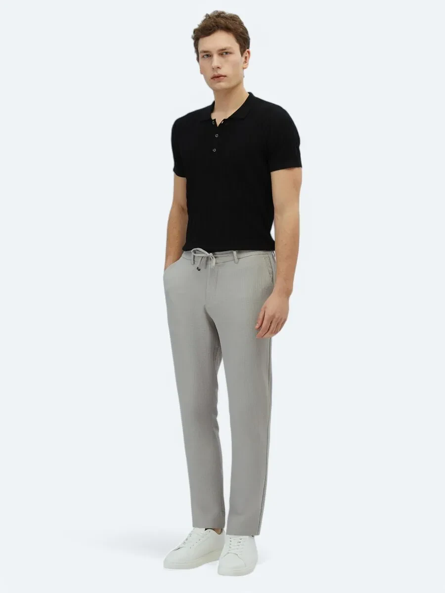 Light Grey Knitting Jogging Fit Casual Trousers - 1