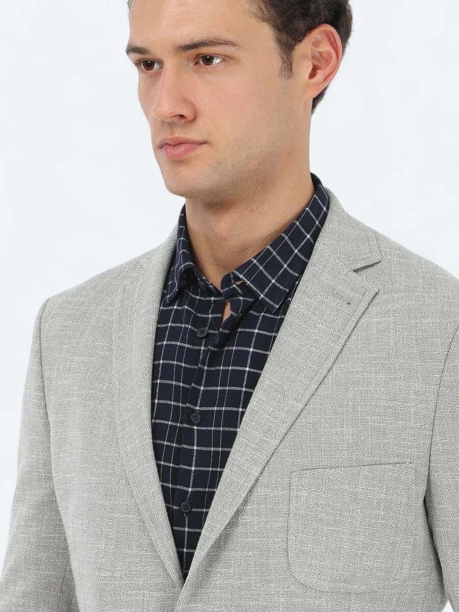 Light Grey Micro Regular Fit Cotton Blended Jacket - 3