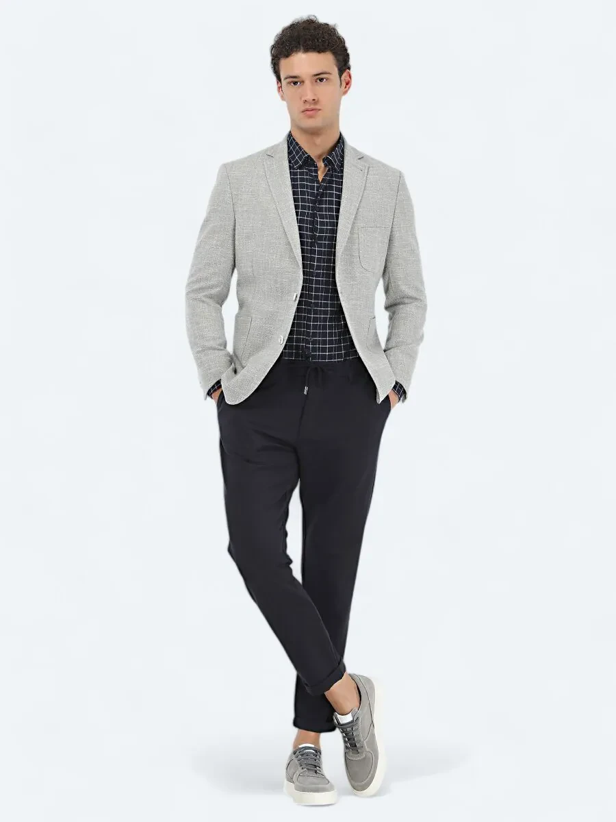 Light Grey Micro Regular Fit Cotton Blended Jacket - 4