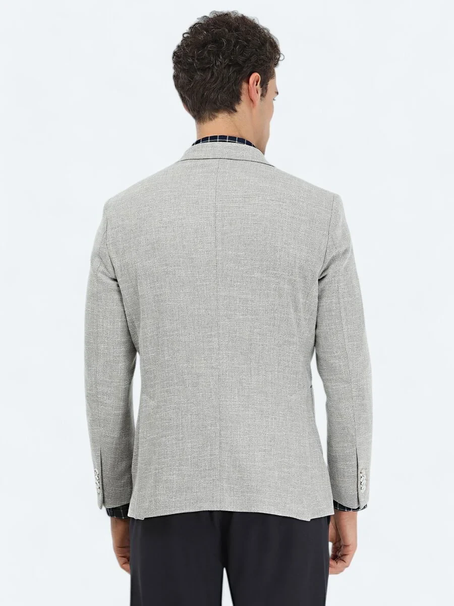 Light Grey Micro Regular Fit Cotton Blended Jacket - 5
