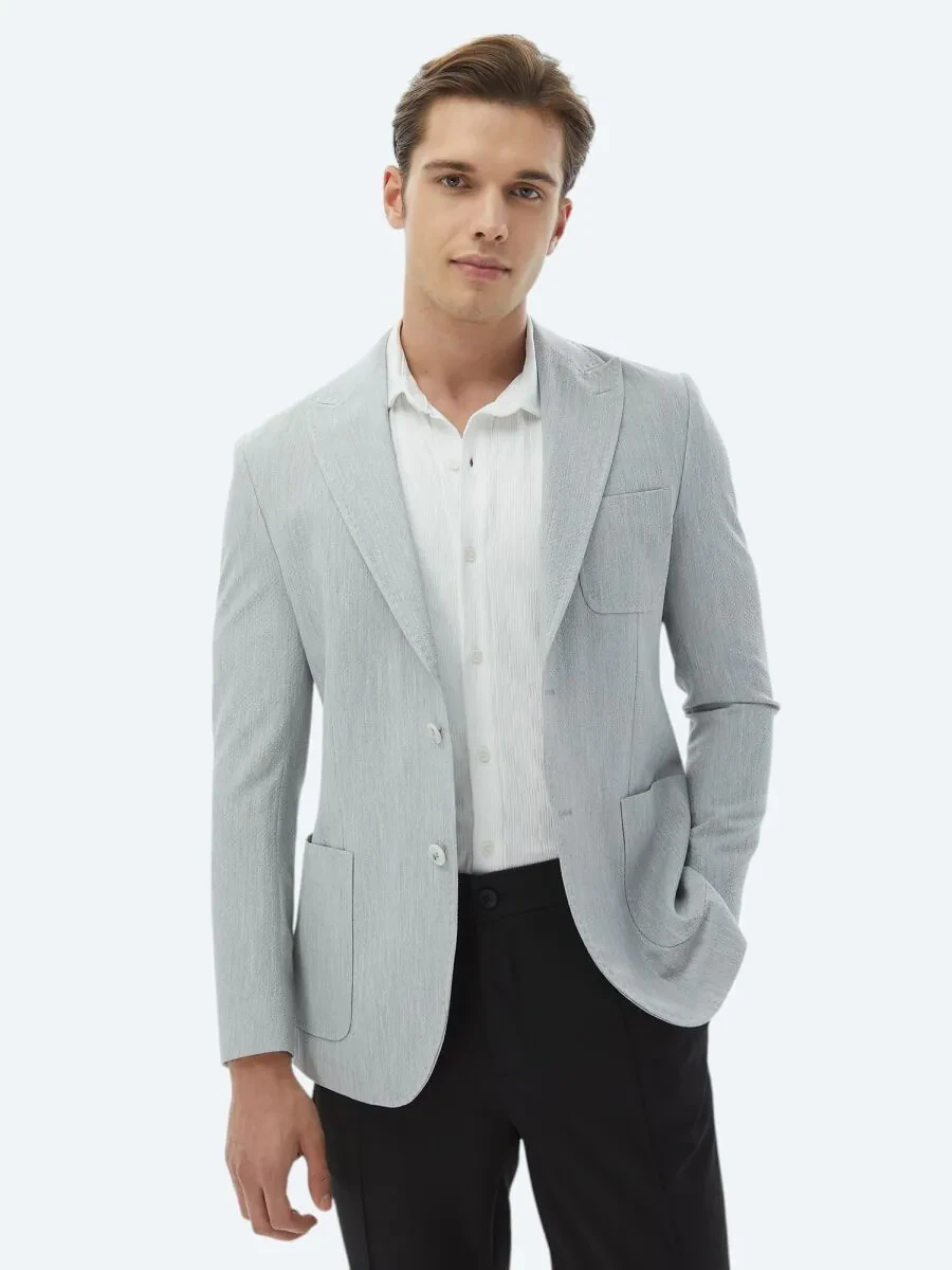 Light Grey Plain Modern Fit Jacket - 1