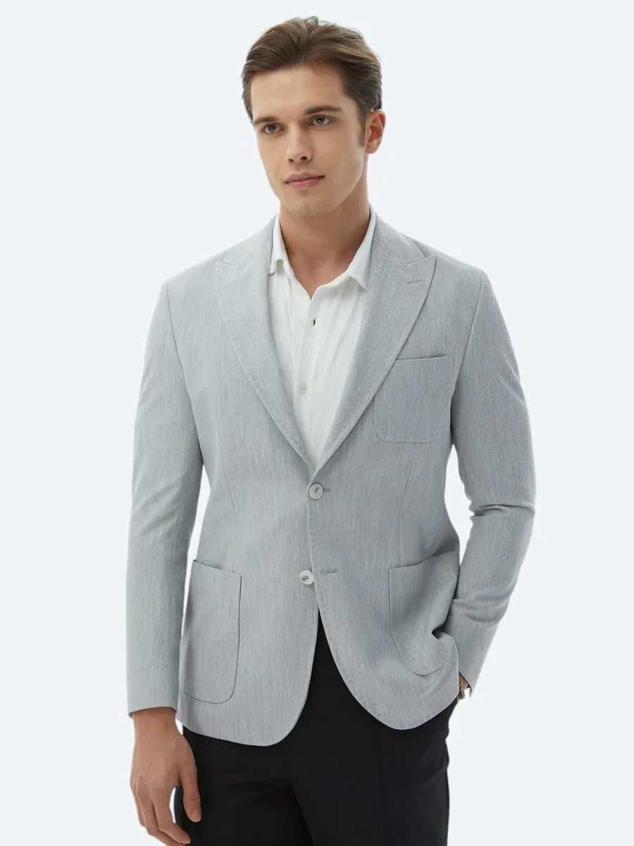 Light Grey Plain Modern Fit Jacket - 2