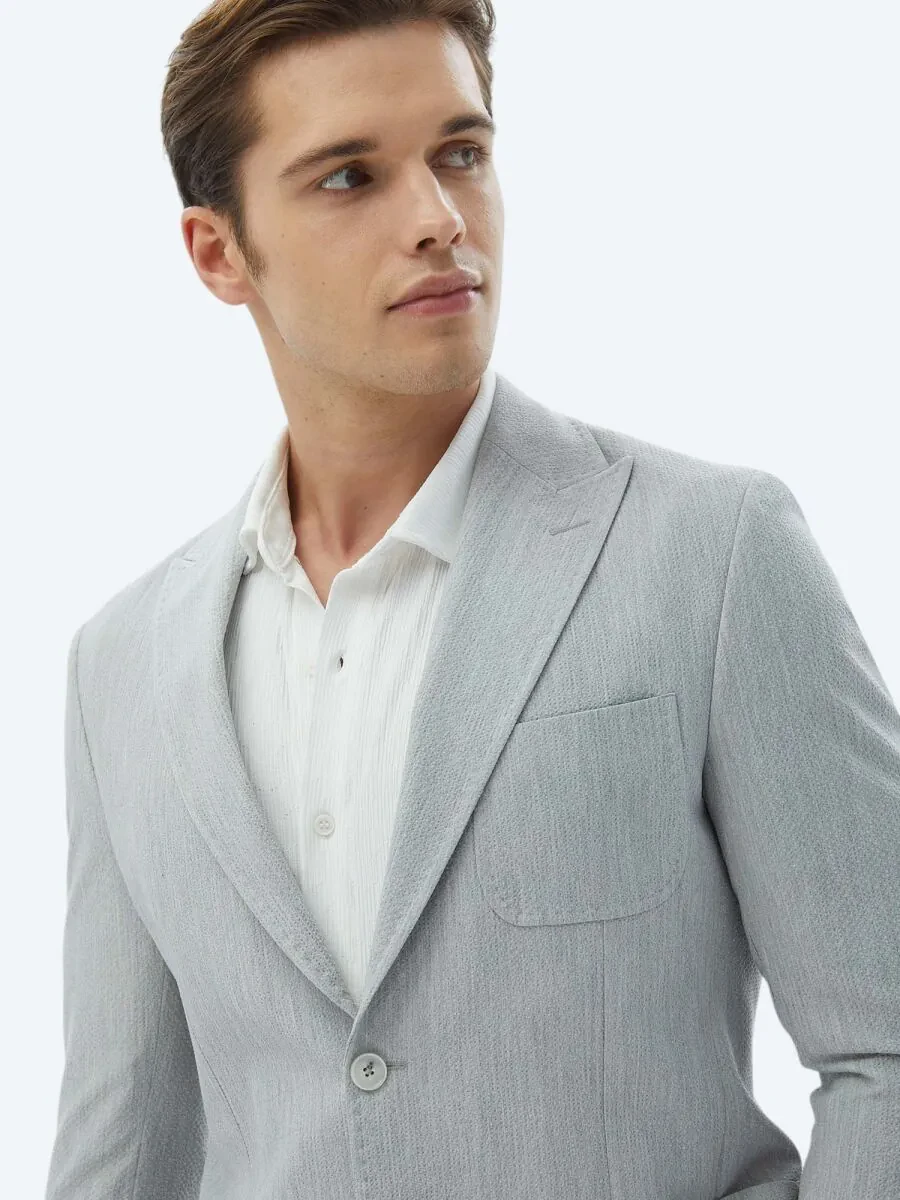 Light Grey Plain Modern Fit Jacket - 3