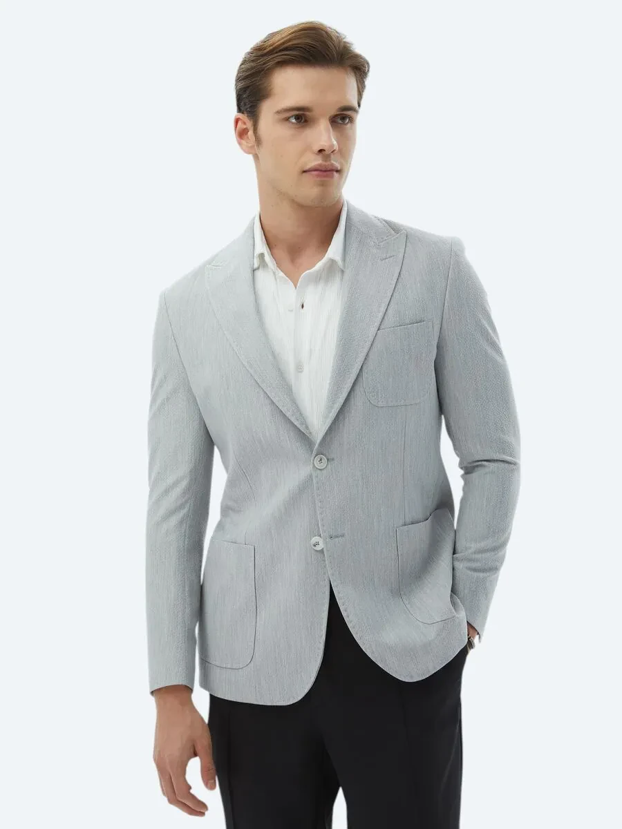 Light Grey Plain Modern Fit Jacket - 5