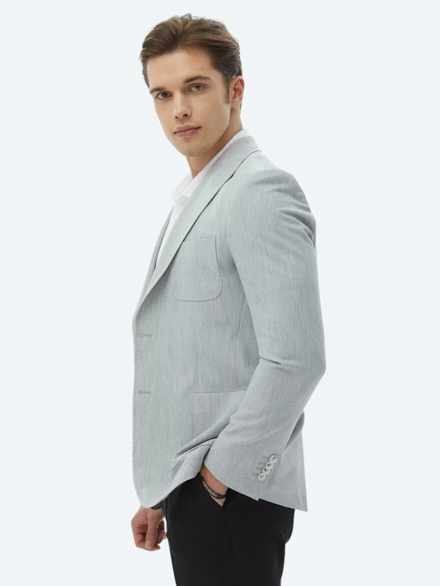 Light Grey Plain Modern Fit Jacket - 6