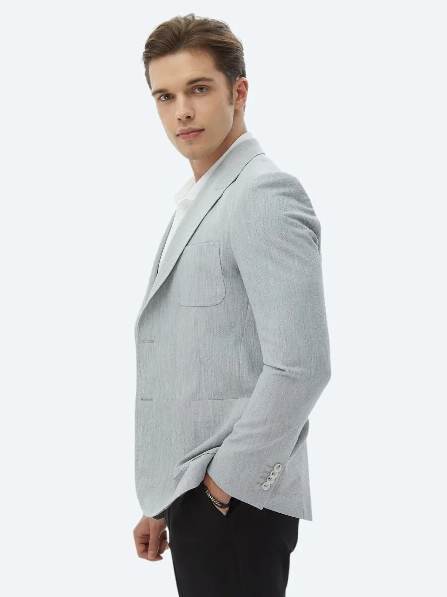 Light Grey Plain Modern Fit Jacket - 6
