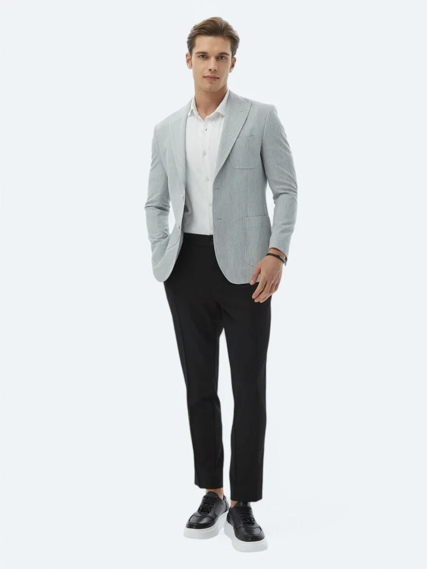 Light Grey Plain Modern Fit Jacket - 7