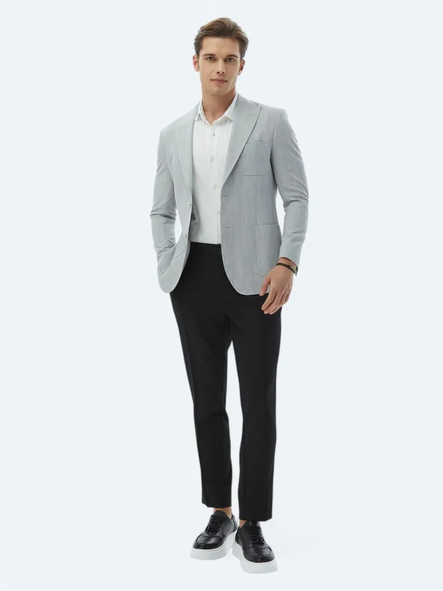 Light Grey Plain Modern Fit Jacket - 7