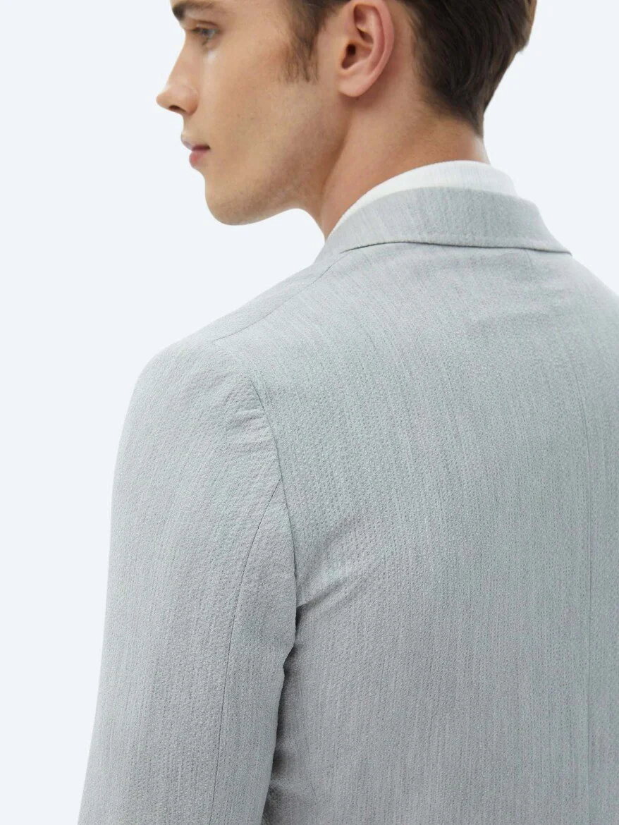Light Grey Plain Modern Fit Jacket - 8