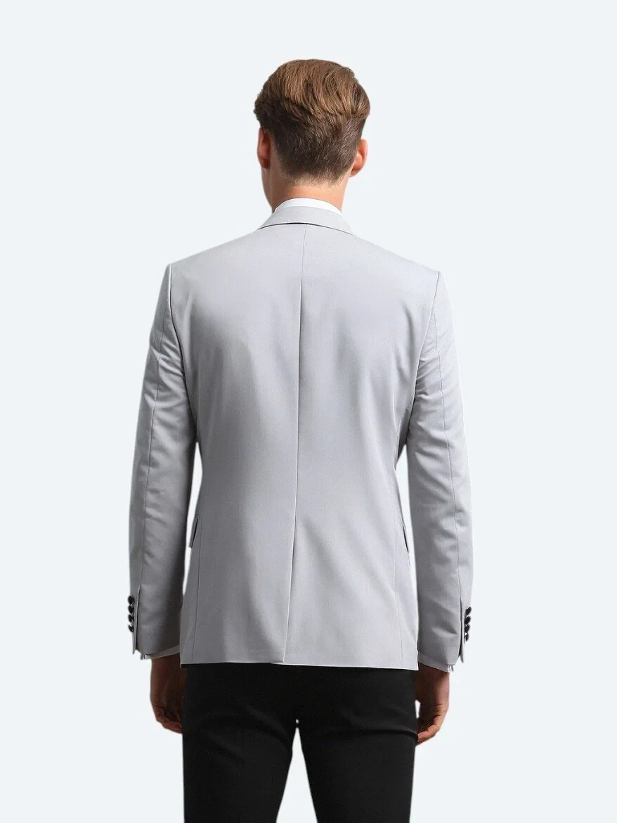 Light Grey Slim Fit Butterfly Collar Weaving Tuxedo - 5