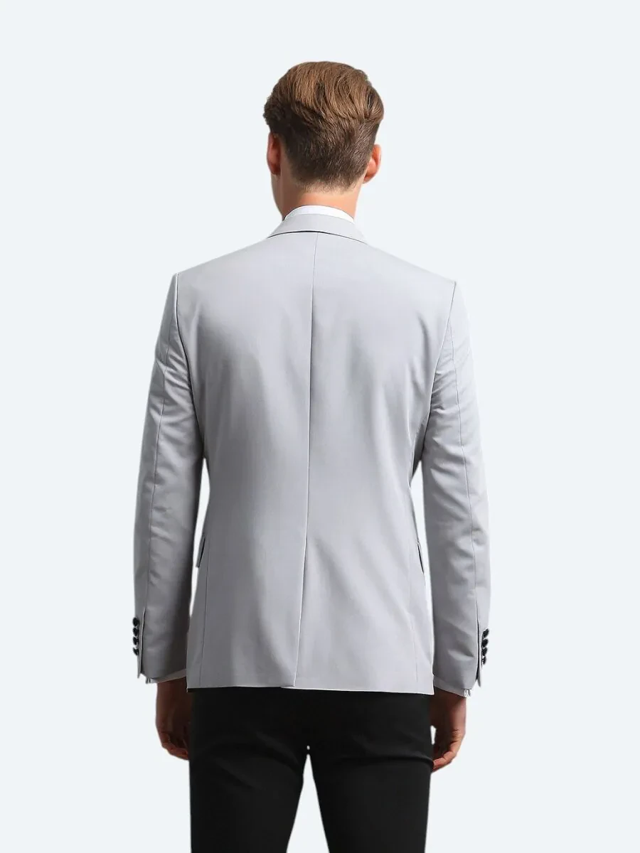 Light Grey Slim Fit Butterfly Collar Weaving Tuxedo - 5