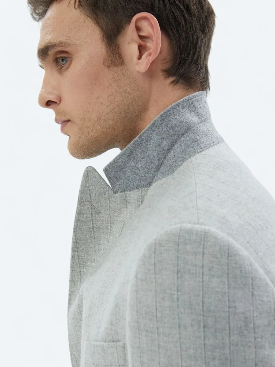 Light Grey Striped Modern Fit Wool Blended Suit - 6
