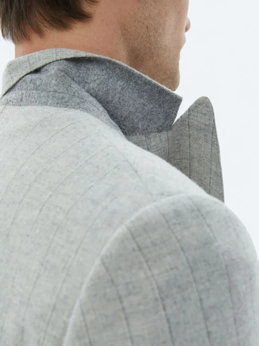 Light Grey Striped Modern Fit Wool Blended Suit - 7