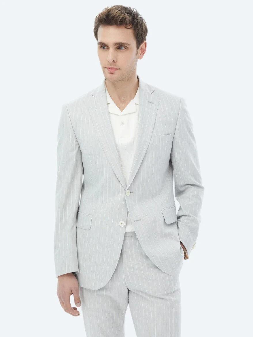 Light Grey Striped Slim Fit Suit - 2