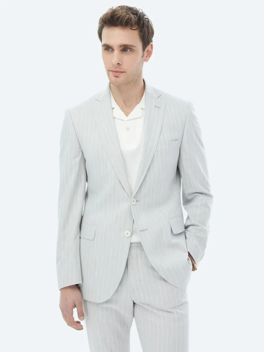 Light Grey Striped Slim Fit Suit - 2