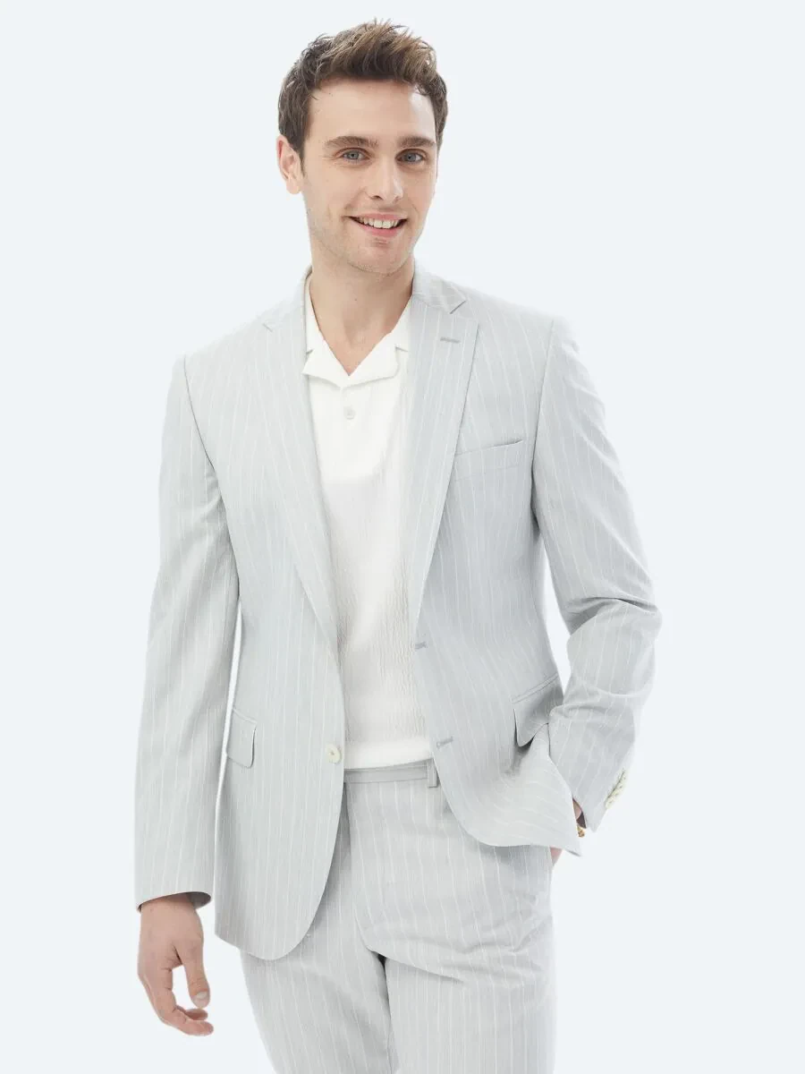 Light Grey Striped Slim Fit Suit - 3