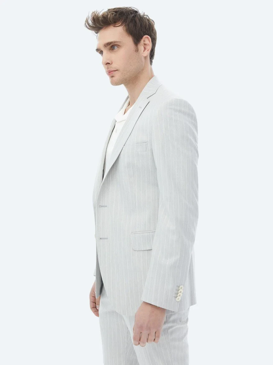 Light Grey Striped Slim Fit Suit - 4
