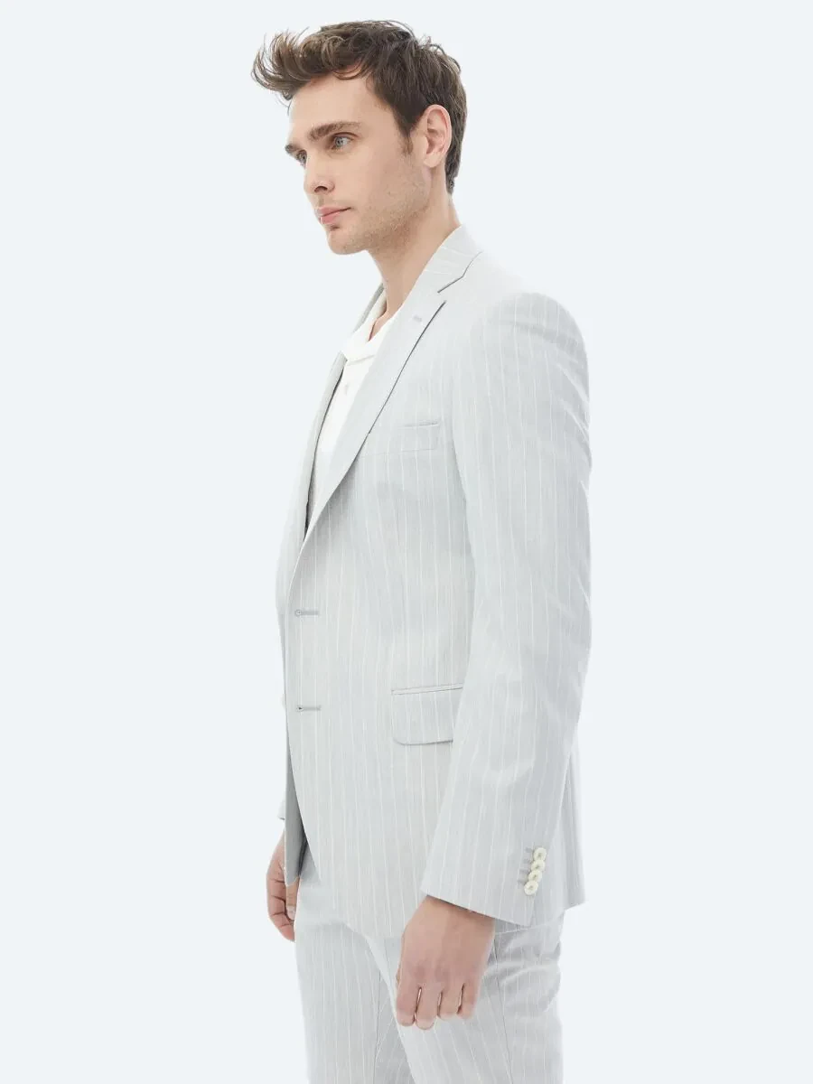 Light Grey Striped Slim Fit Suit - 4