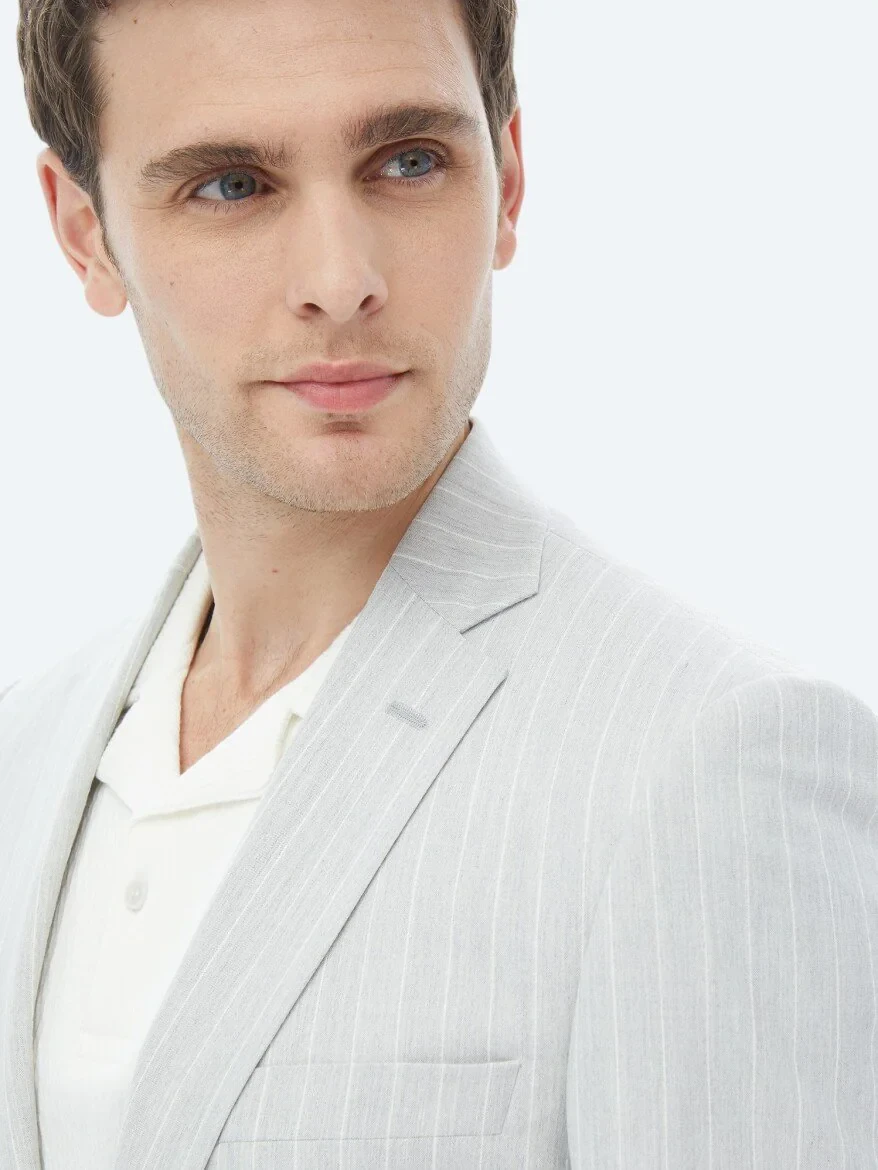 Light Grey Striped Slim Fit Suit - 5