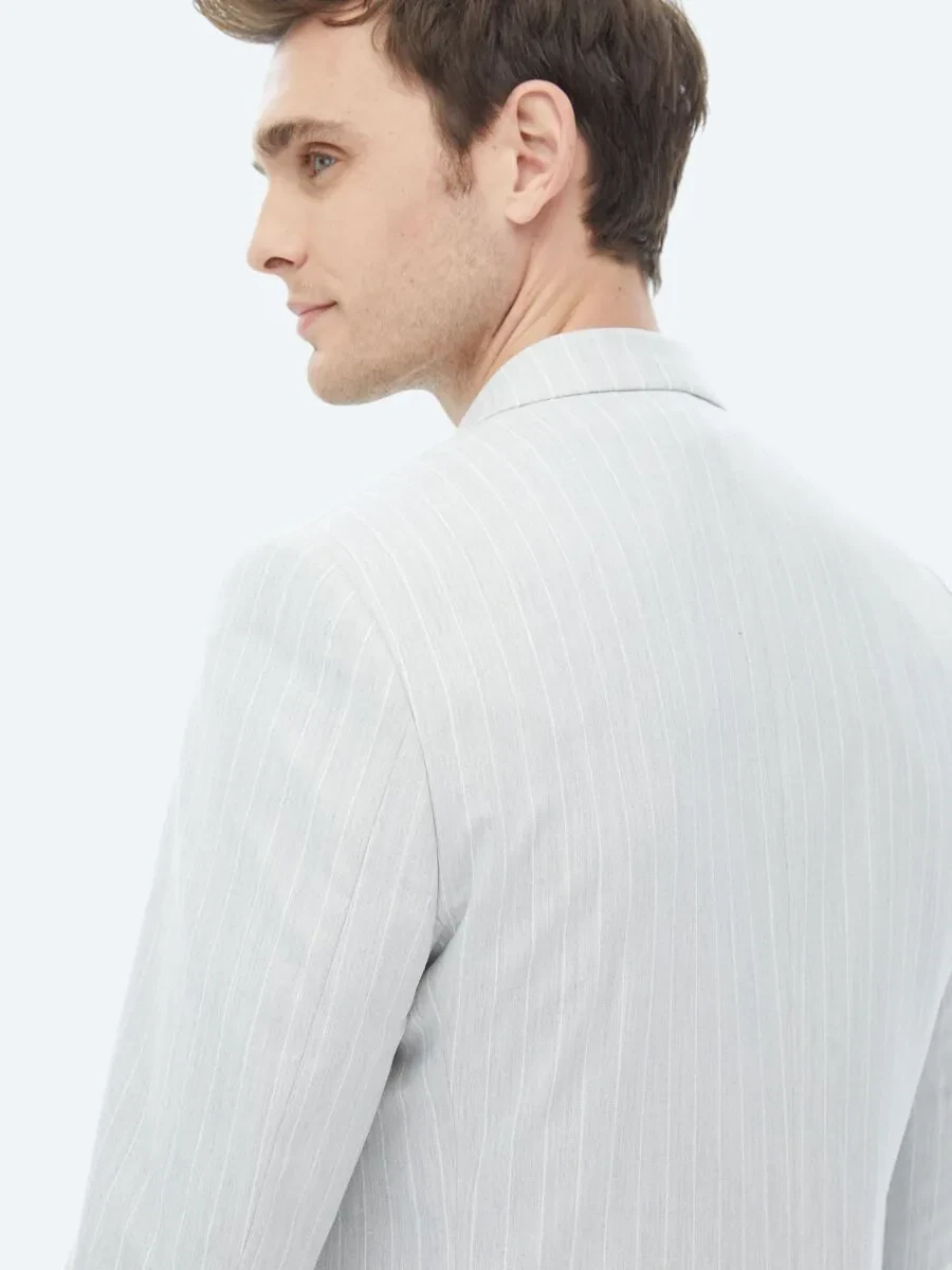 Light Grey Striped Slim Fit Suit - 6