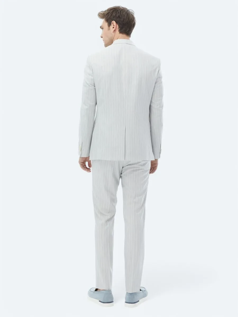 Light Grey Striped Slim Fit Suit - 7