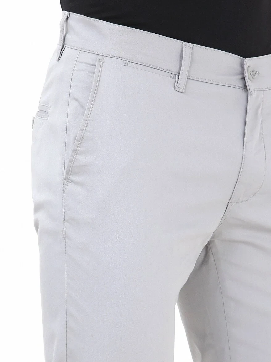 Light Grey Weaving Slim Fit Casual Cotton Blended Trousers - 2