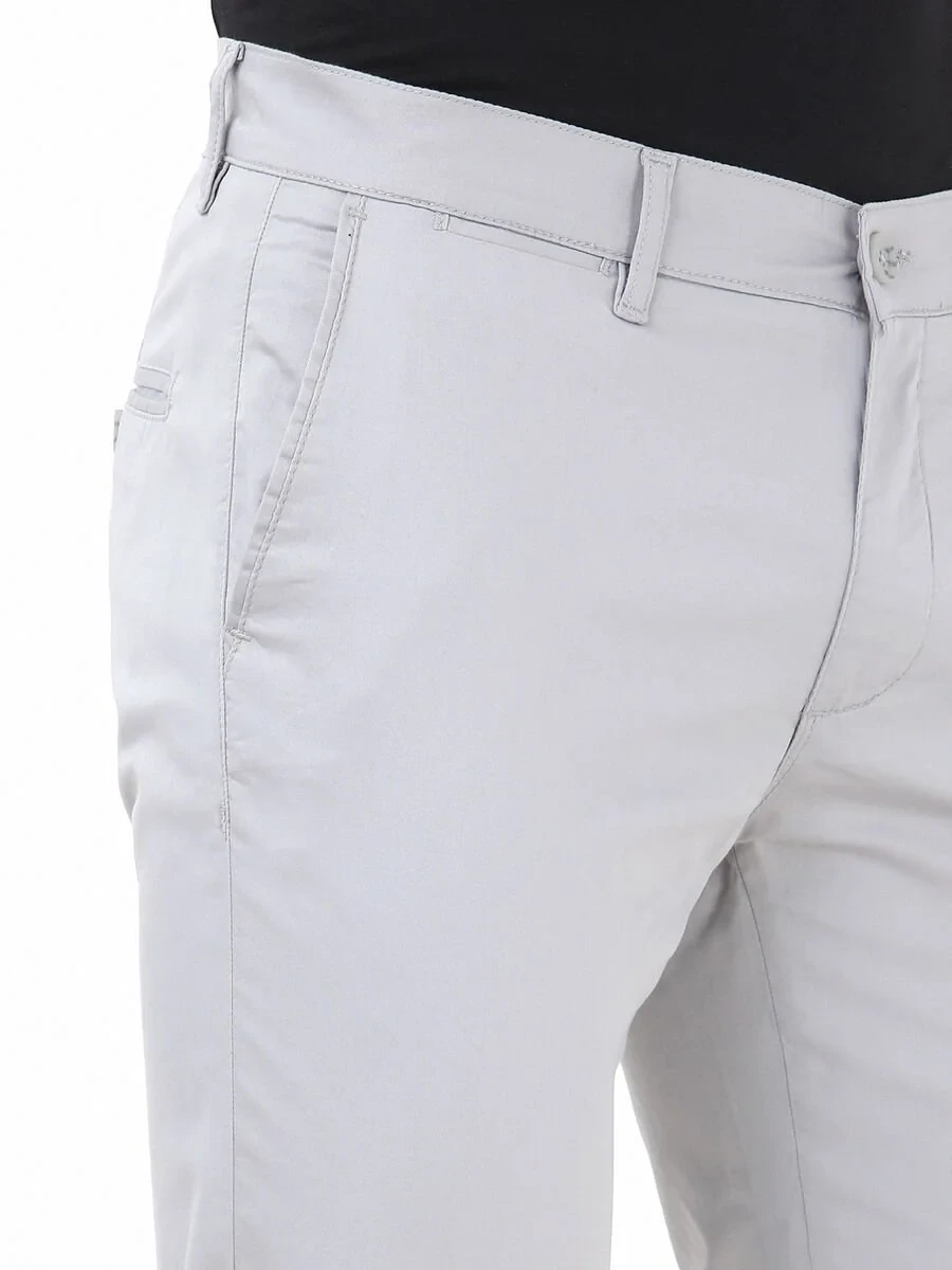 Light Grey Weaving Slim Fit Casual Cotton Blended Trousers - 2