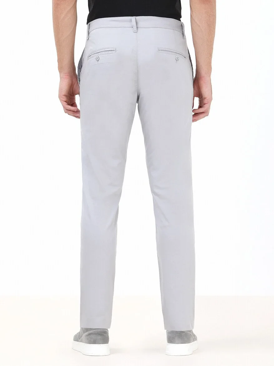 Light Grey Weaving Slim Fit Casual Cotton Blended Trousers - 4