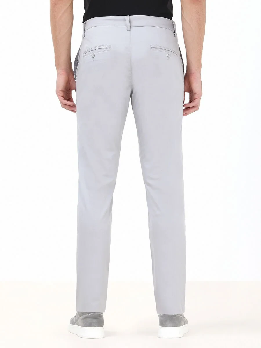 Light Grey Weaving Slim Fit Casual Cotton Blended Trousers - 4