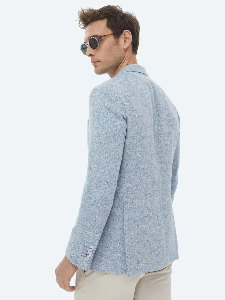 Light Khaki Micro Fitted Fit Linen Blended Jacket - 9