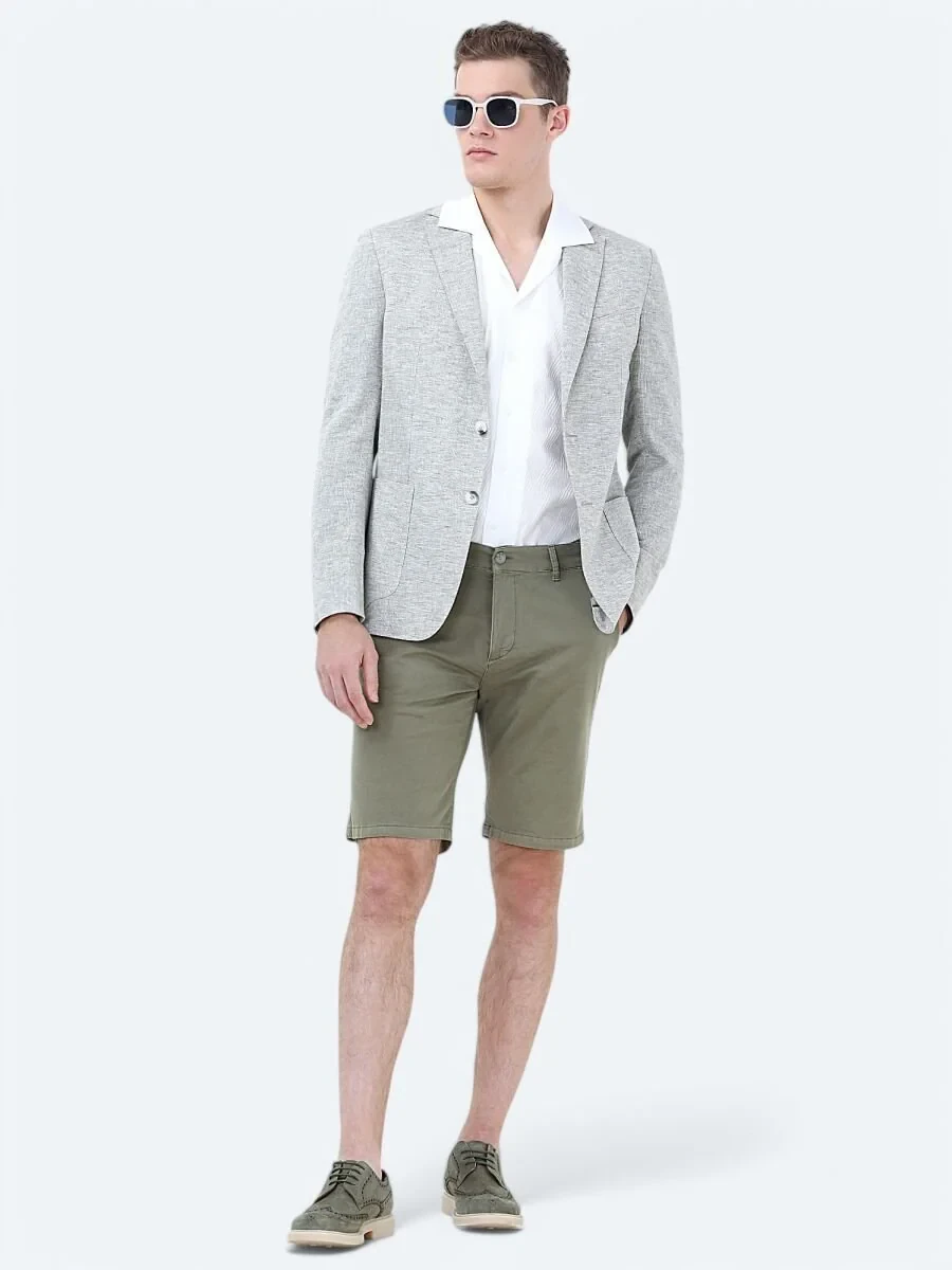 Light Khaki Micro Modern Fit Linen Blended Jacket - 2