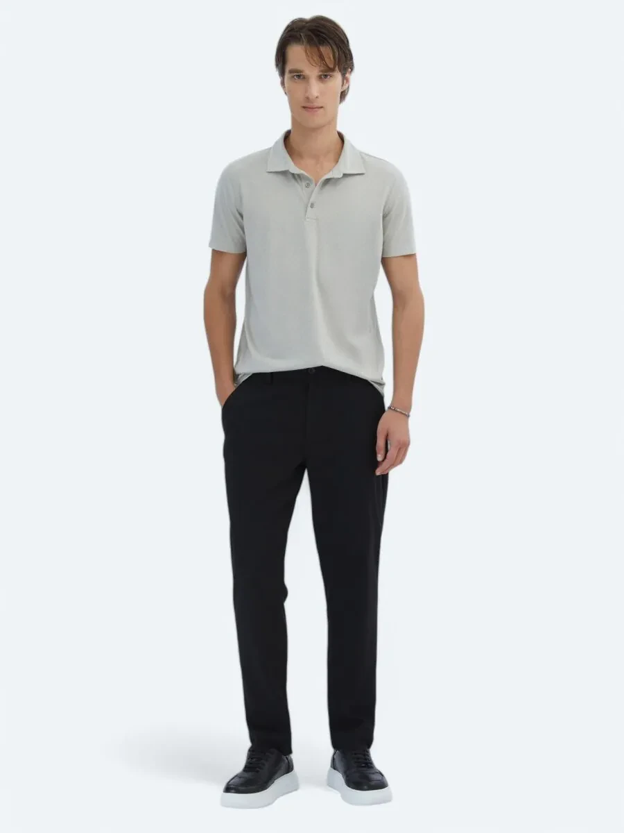 Light Khaki Patterned Polo Neck T-Shirt - 2