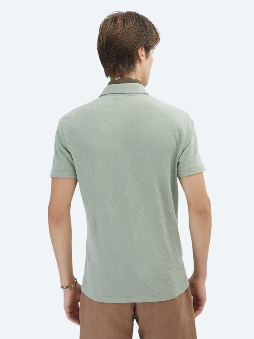 Light Khaki Plain Regular Fit Knitting Casual Cotton Blended Shirt - 5