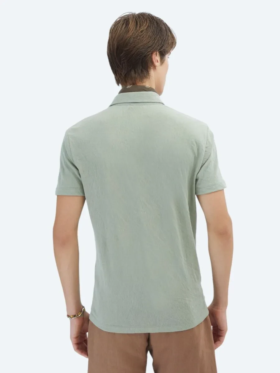 Light Khaki Plain Regular Fit Knitting Casual Cotton Blended Shirt - 5