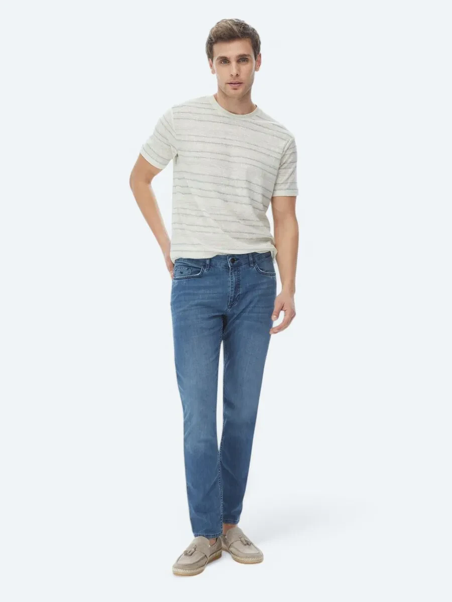 Light Khaki Printed Crew Neck Cotton Blended T-Shirt - 1