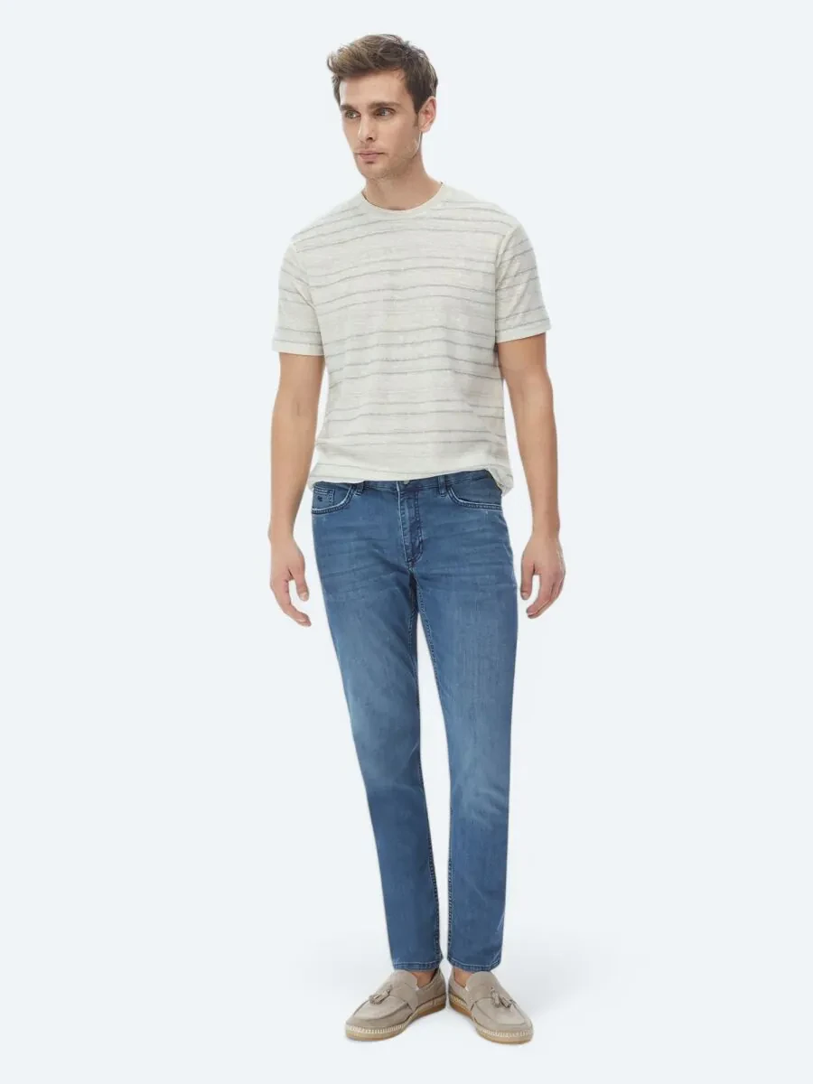 Light Khaki Printed Crew Neck Cotton Blended T-Shirt - 5