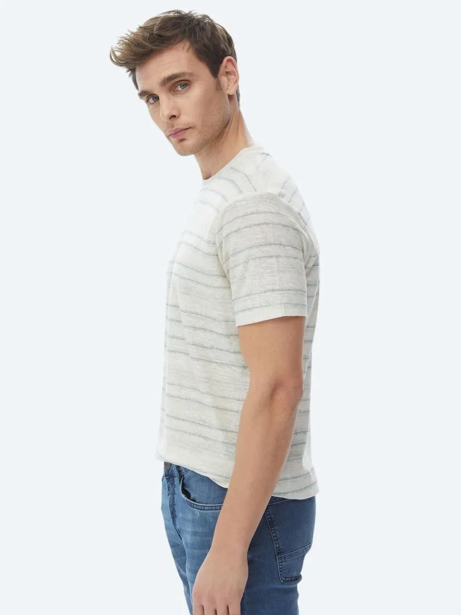 Light Khaki Printed Crew Neck Cotton Blended T-Shirt - 6