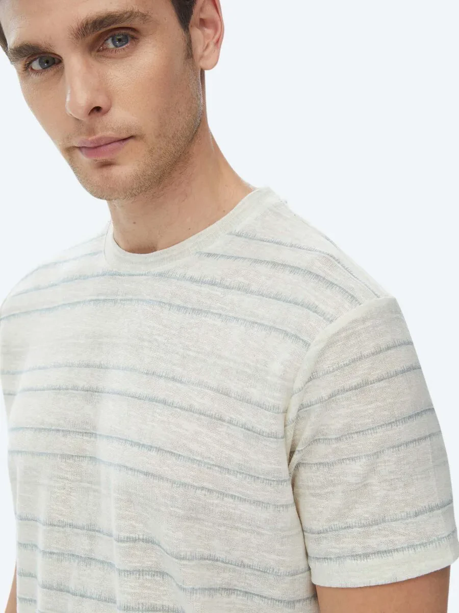 Light Khaki Printed Crew Neck Cotton Blended T-Shirt - 7