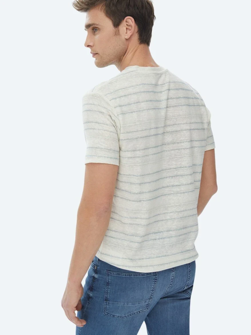 Light Khaki Printed Crew Neck Cotton Blended T-Shirt - 8