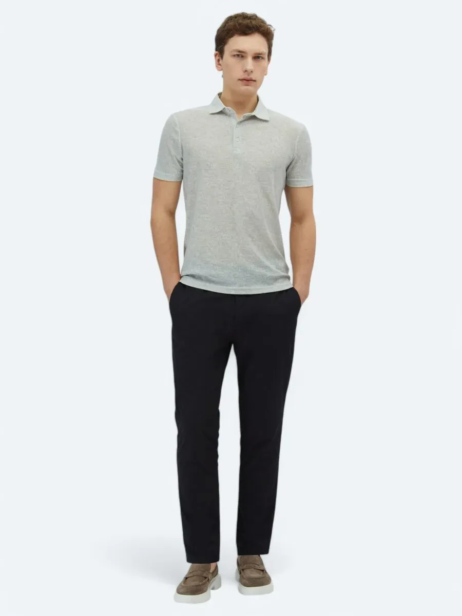 Light Khaki Printed Polo Neck Cotton Blended T-Shirt - 2