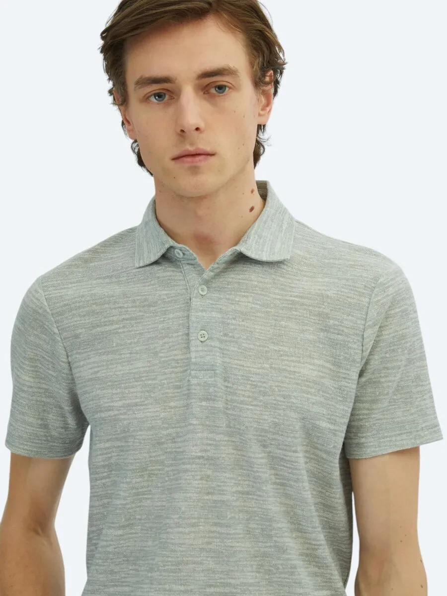 Light Khaki Printed Polo Neck Cotton Blended T-Shirt - 3