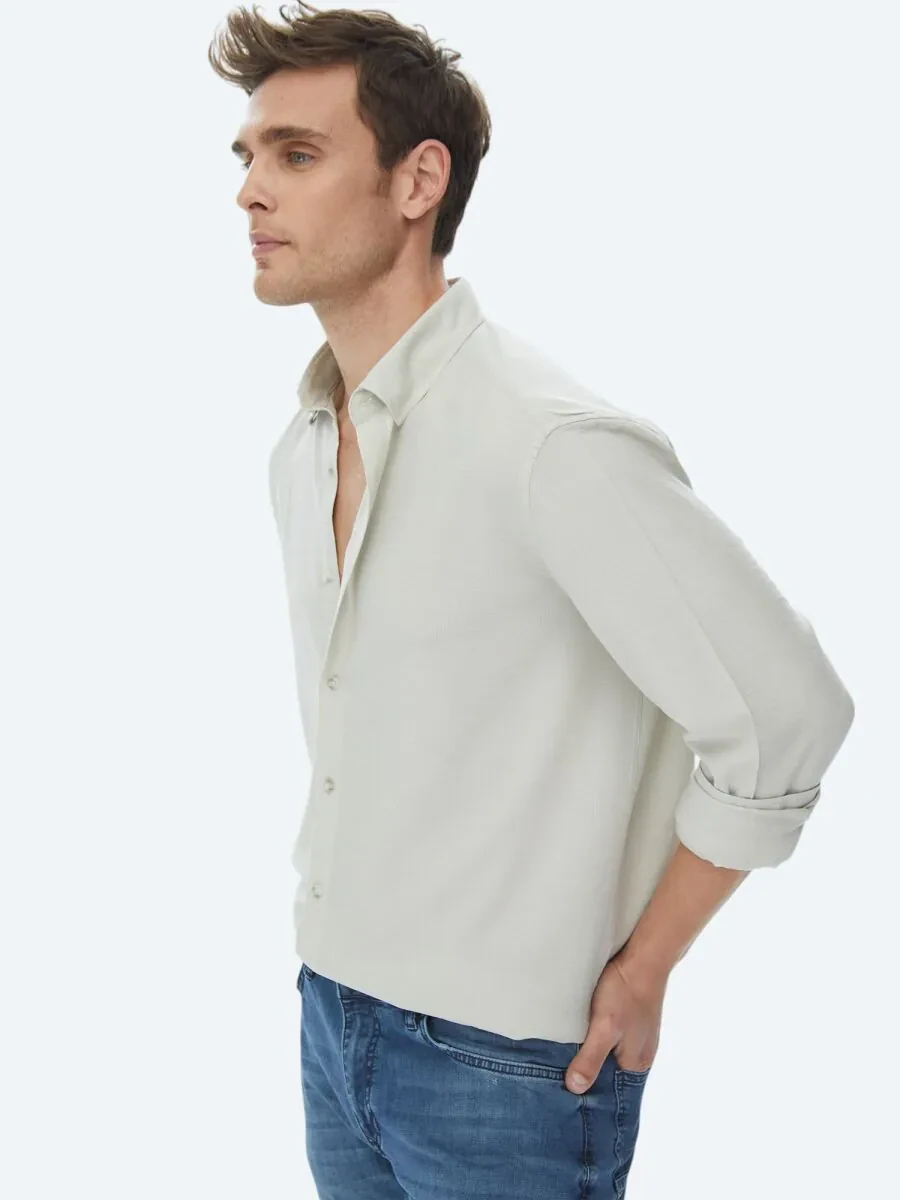 Light Khaki Regular Fit Weaving Casual Shirt - 1