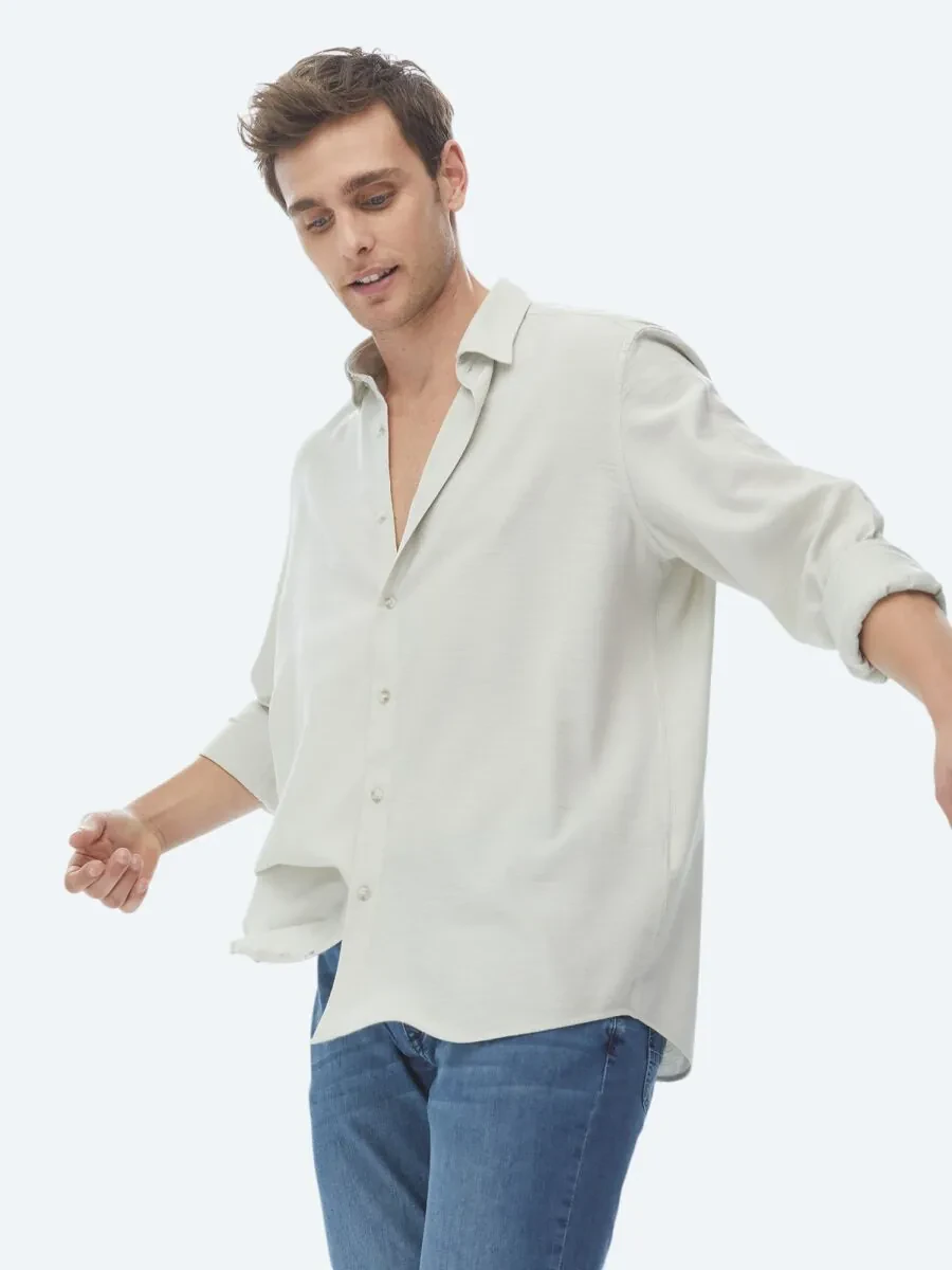 Light Khaki Regular Fit Weaving Casual Shirt - 2