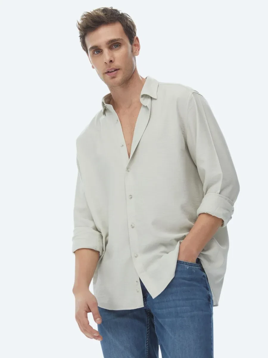 Light Khaki Regular Fit Weaving Casual Shirt - 4