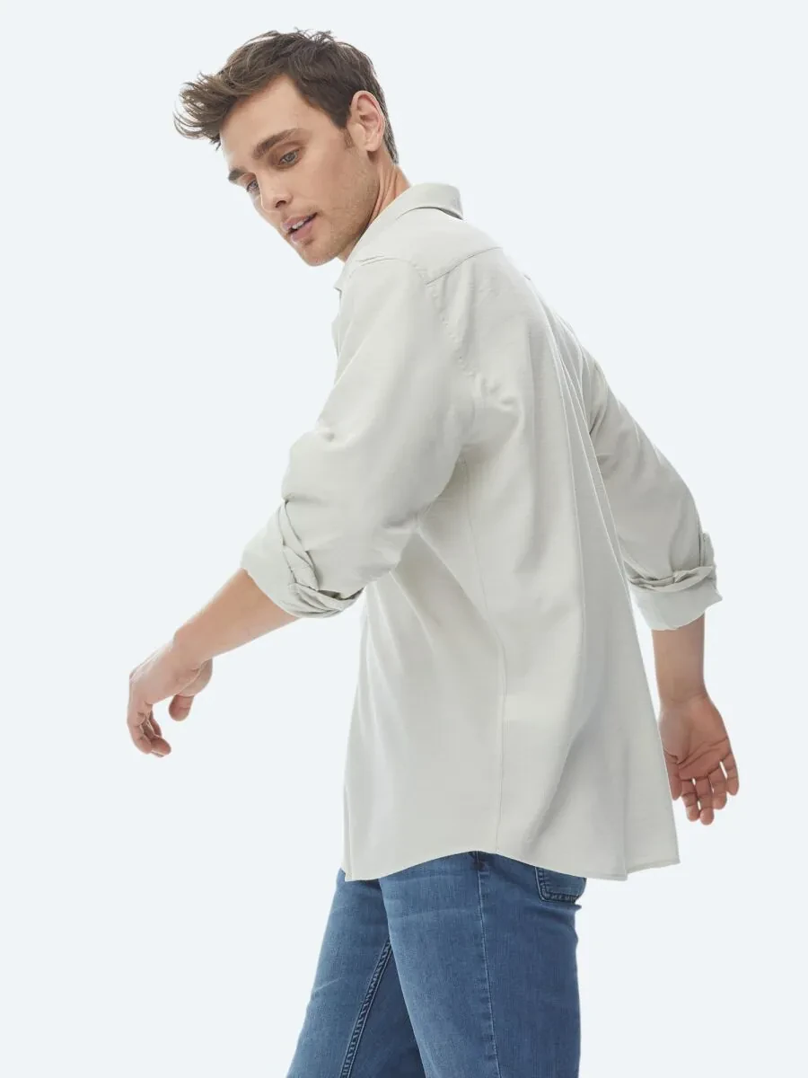 Light Khaki Regular Fit Weaving Casual Shirt - 5