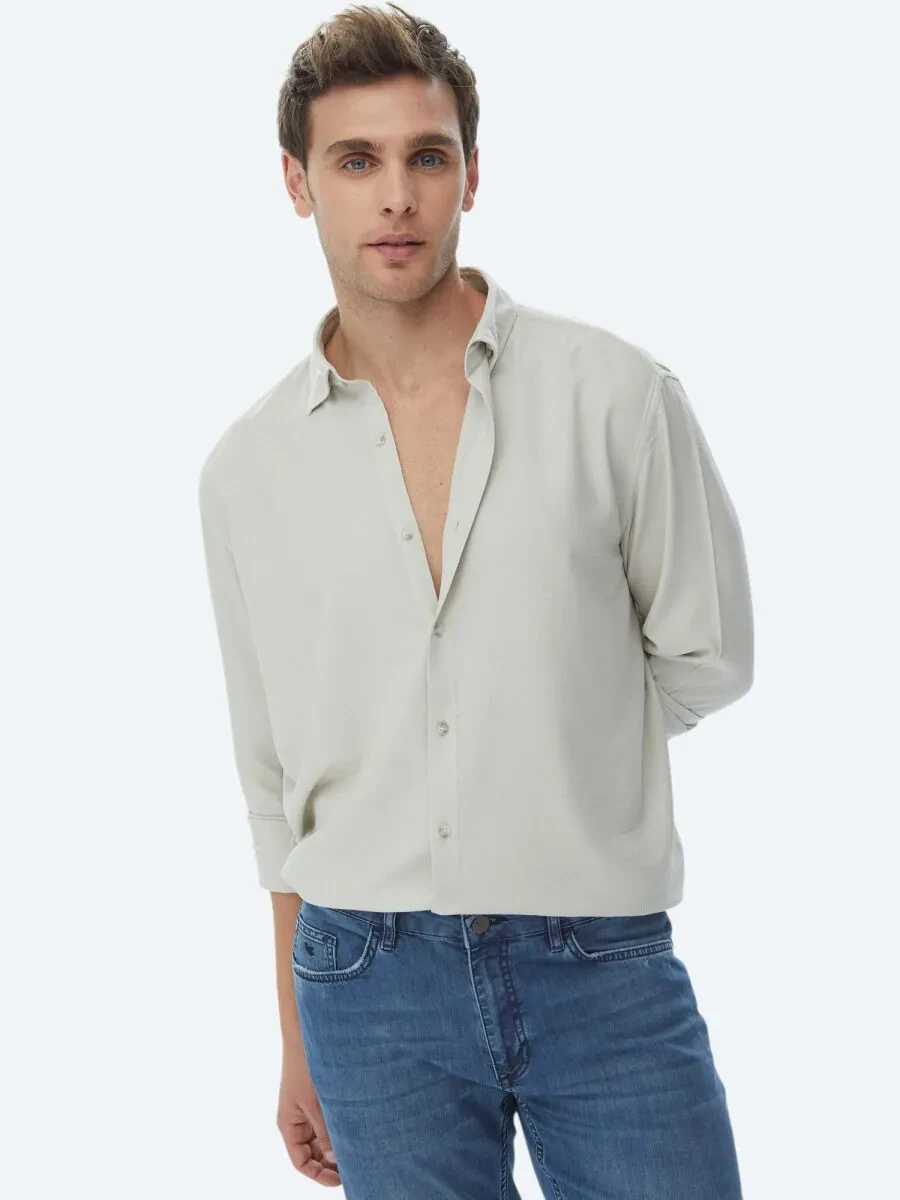 Light Khaki Regular Fit Weaving Casual Shirt - 6